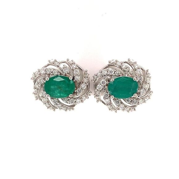 Diamond Emerald Earrings 14k W Gold 4.05 TCW Certified $6,950 018690 - Picture 9 of 13